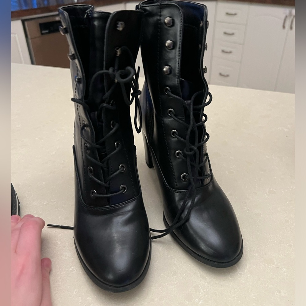 Italian leather lace up combat heels